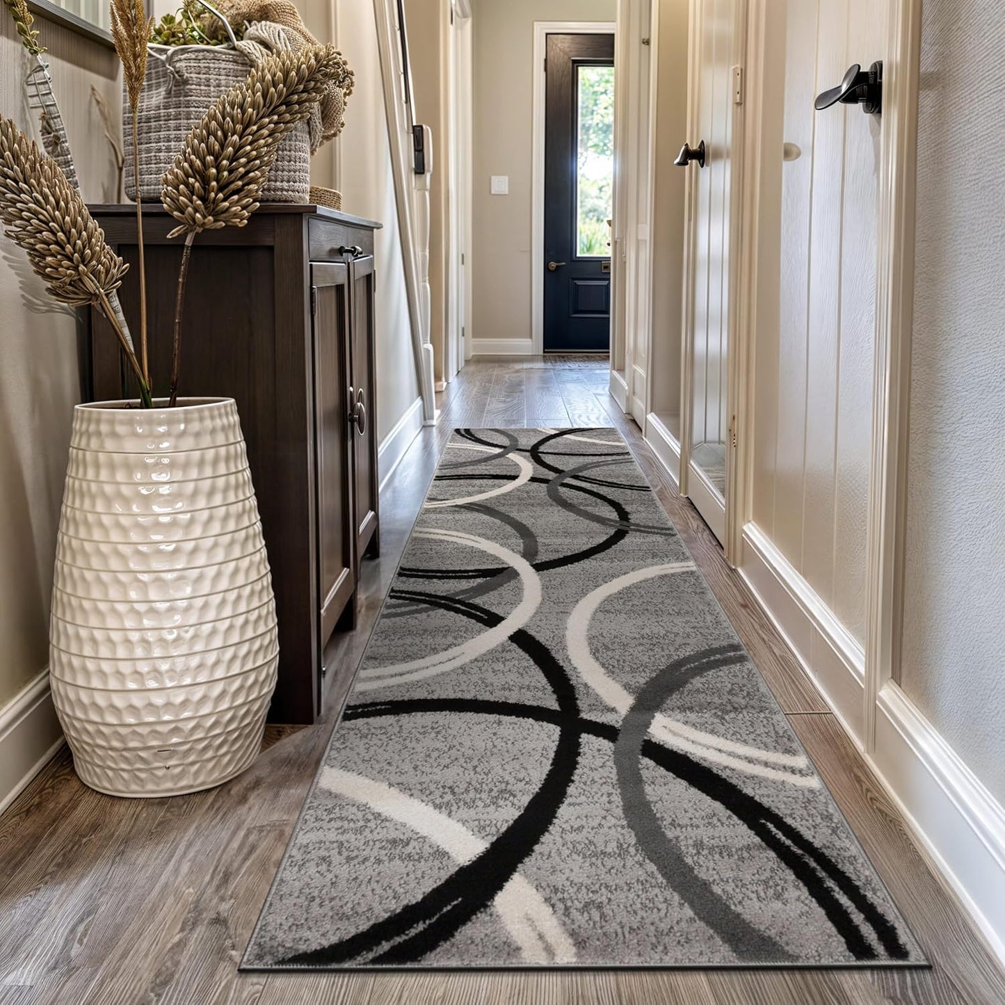 Rugshop Modern Wavy Circles Design Runner Rug 2'7" x 10' Gray