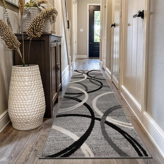 Rugshop Modern Wavy Circles Design Runner Rug 2'7" x 10' Gray