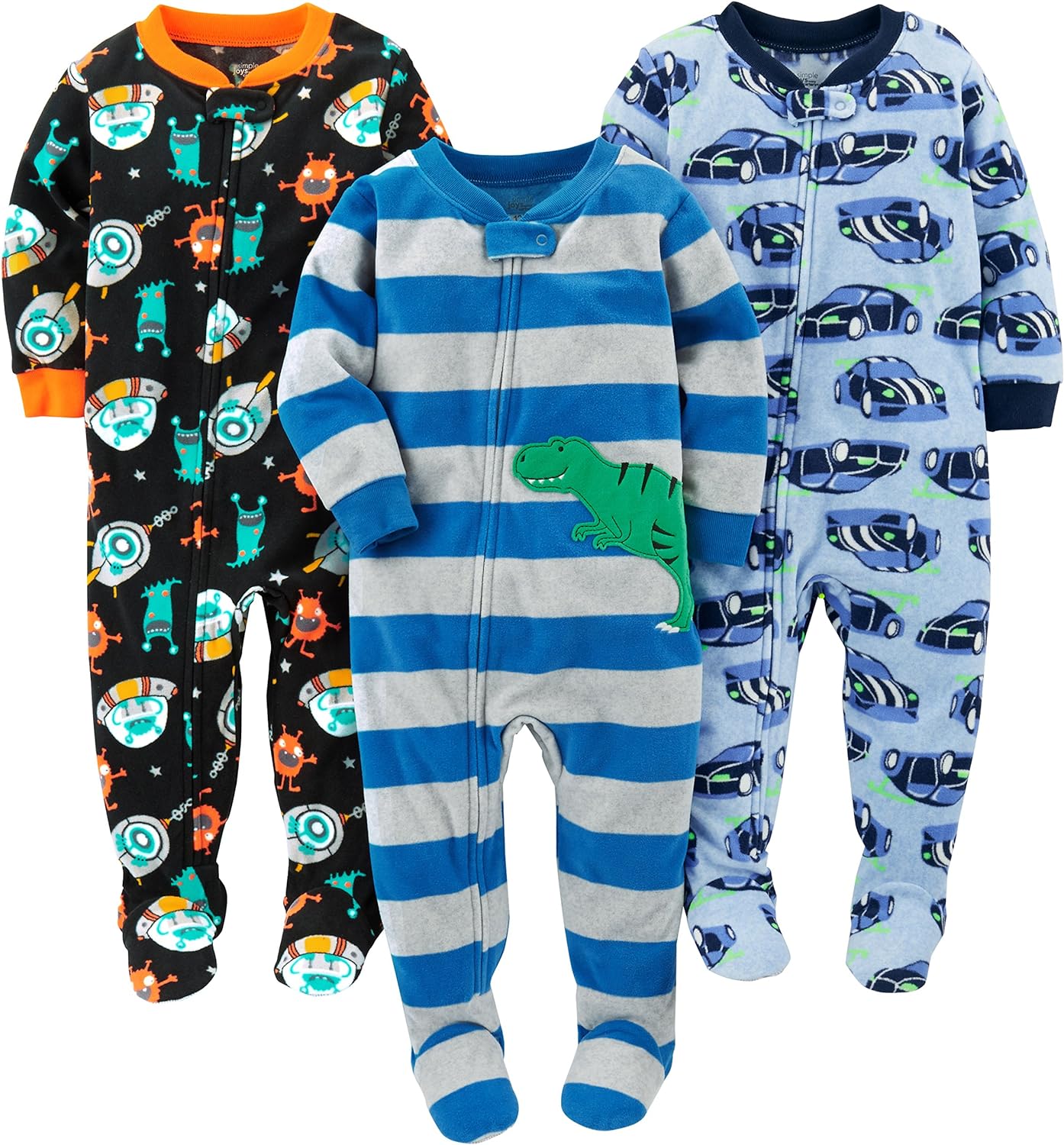 Simple Joys by Carter's Toddlers and Baby Boys' Loose-Fit Flame Resistant Fleece Footed Pajamas, Pack of 3