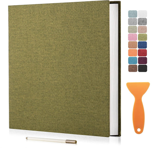 Large Photo Album Self Adhesive Scrapbook Album for 4×6 8×10 Pictures DIY Magnetic Linen Cover Album 40 Pages for Family Wedding Gifts with Metal Pen and Plastic Board
