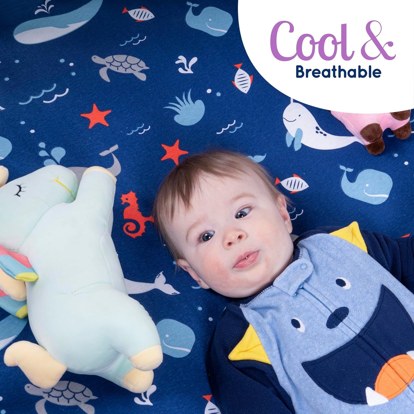 GROW WILD Blue Ocean Baby Crib Sheets for Boys (3 Pack) - Jersey Knit Fitted Sheet (52" x 28"), Toddler Bedding Set & Baby Boy Crib Bedding Set, Turtles and Sea Animals Theme