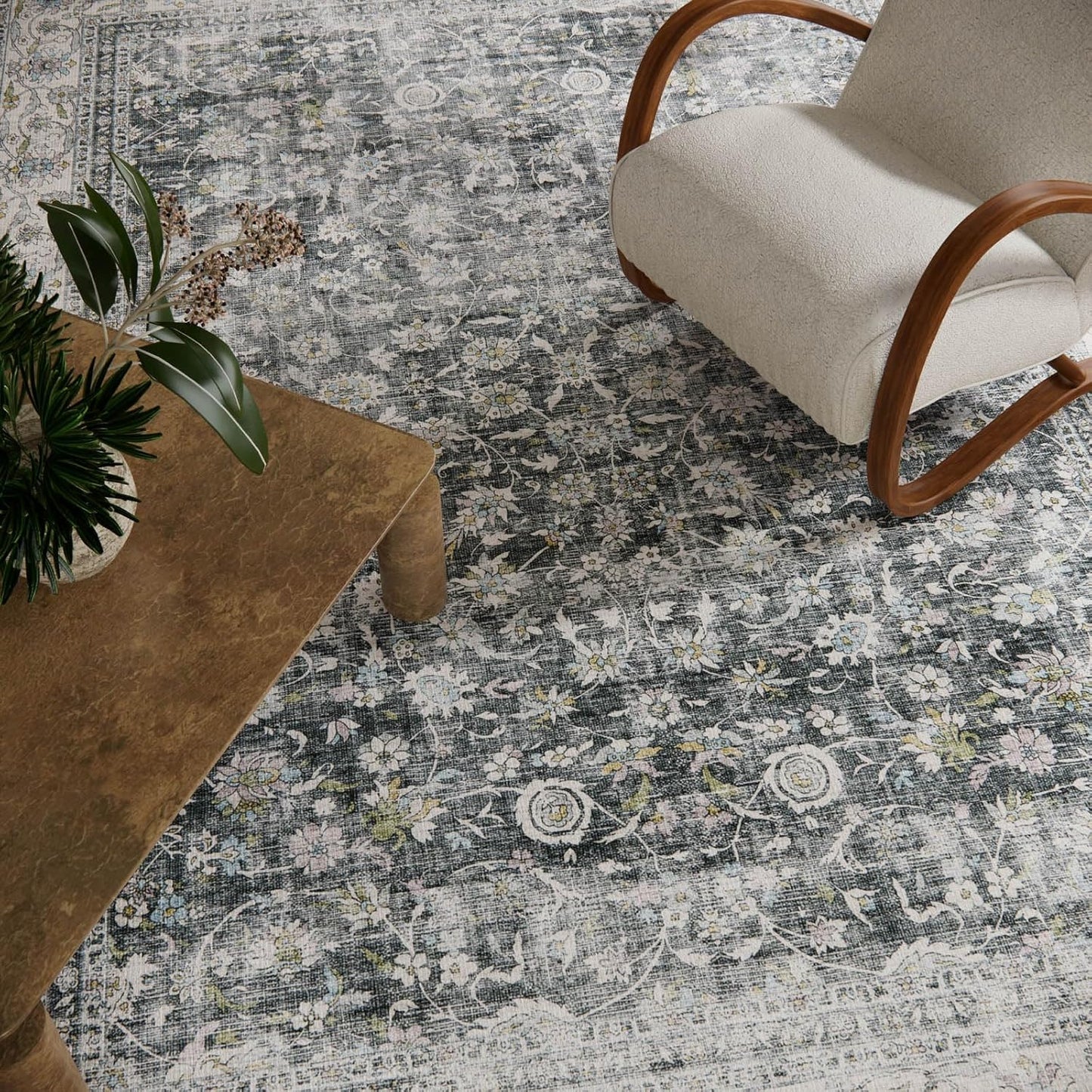 Machine Washable Rugs for Living Room: 6x9 Bedroom Rug Vintage Boho Area Rug Stain Resistant Non Slip Low Pile Lightweight Soft Carpets for Living Room Dining Room Kitchen Nursery Kids Room Farmhouse