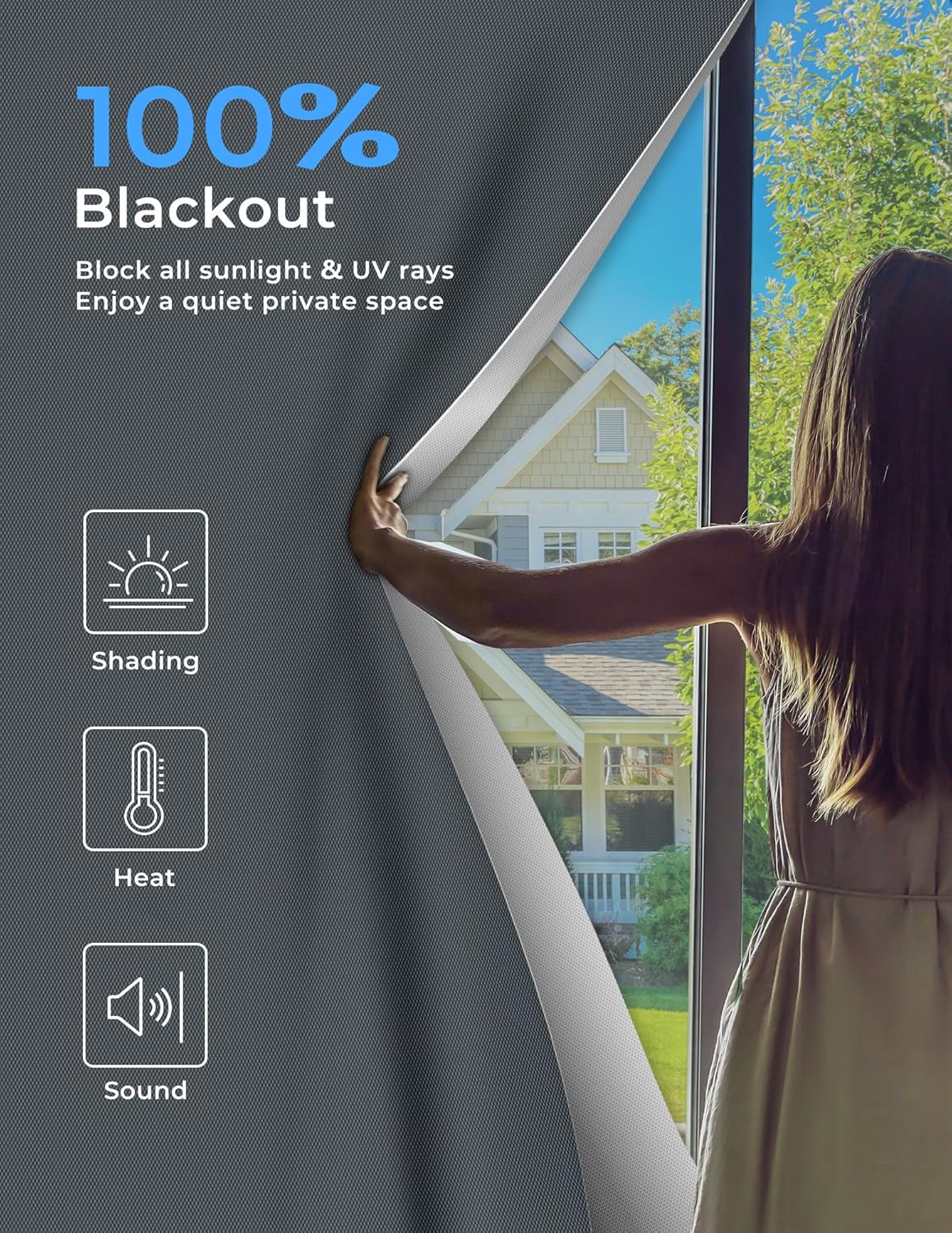 Sumobaby Blackout Curtains Portable 75"x57",Black Out Window Cover with Heat-Resistant Hook&Loop Tapes,100% Blackout Blinds,Blinds for Windows Easy to Cut Fit for Bedroom,Nursery and TV Room(Gray)