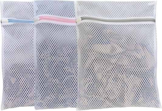Mesh Laundry Bags for Delicates – 3-Pack (12″×16″) with Color-Coded Zippers – Honeycomb Mesh, Locking Zipper, Washer & Dryer Safe for Bras, Socks, Travel Clothes