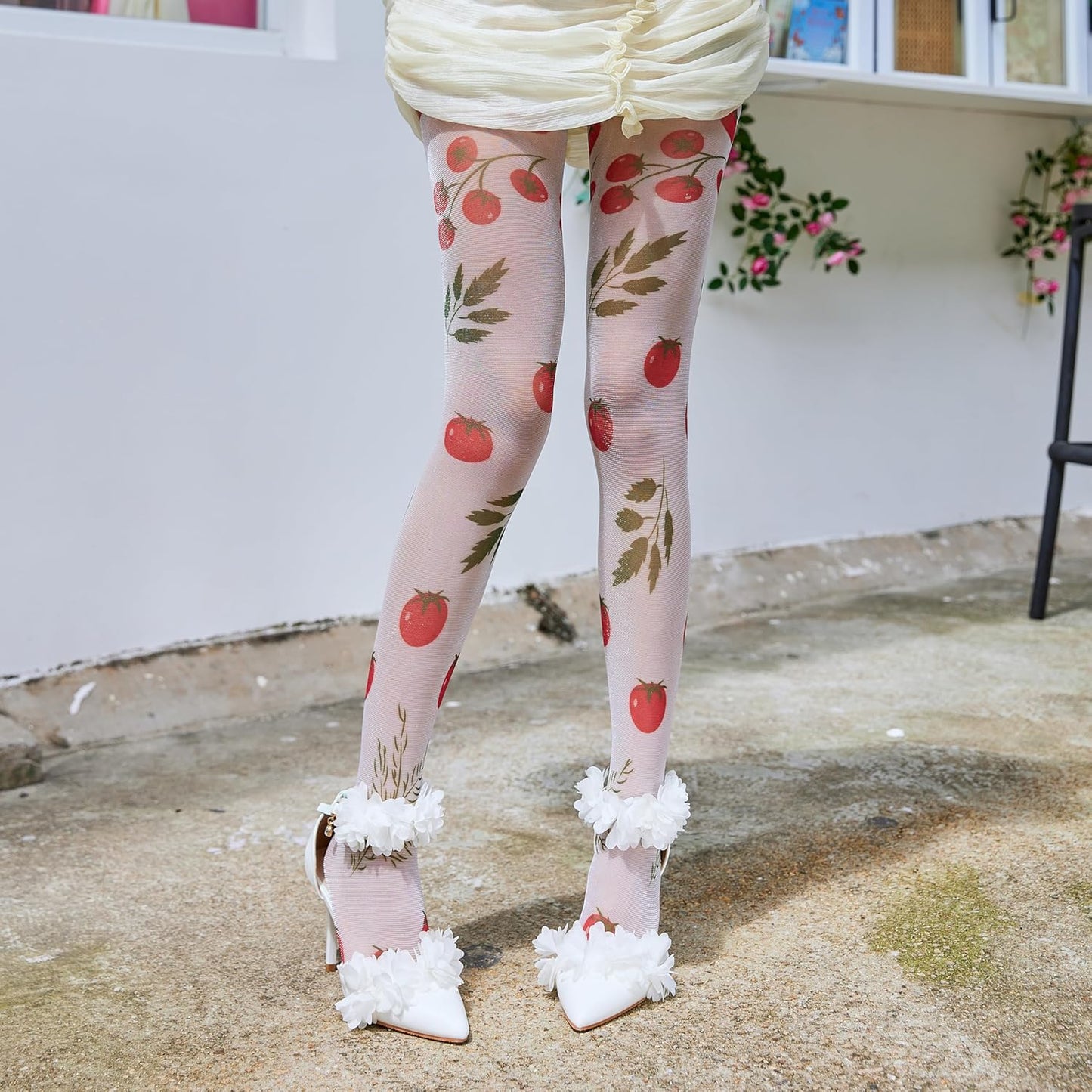 Sahabowi Women's Sheer Fashion Digital Print Fashions Stockings Metallic Silver Tights 1