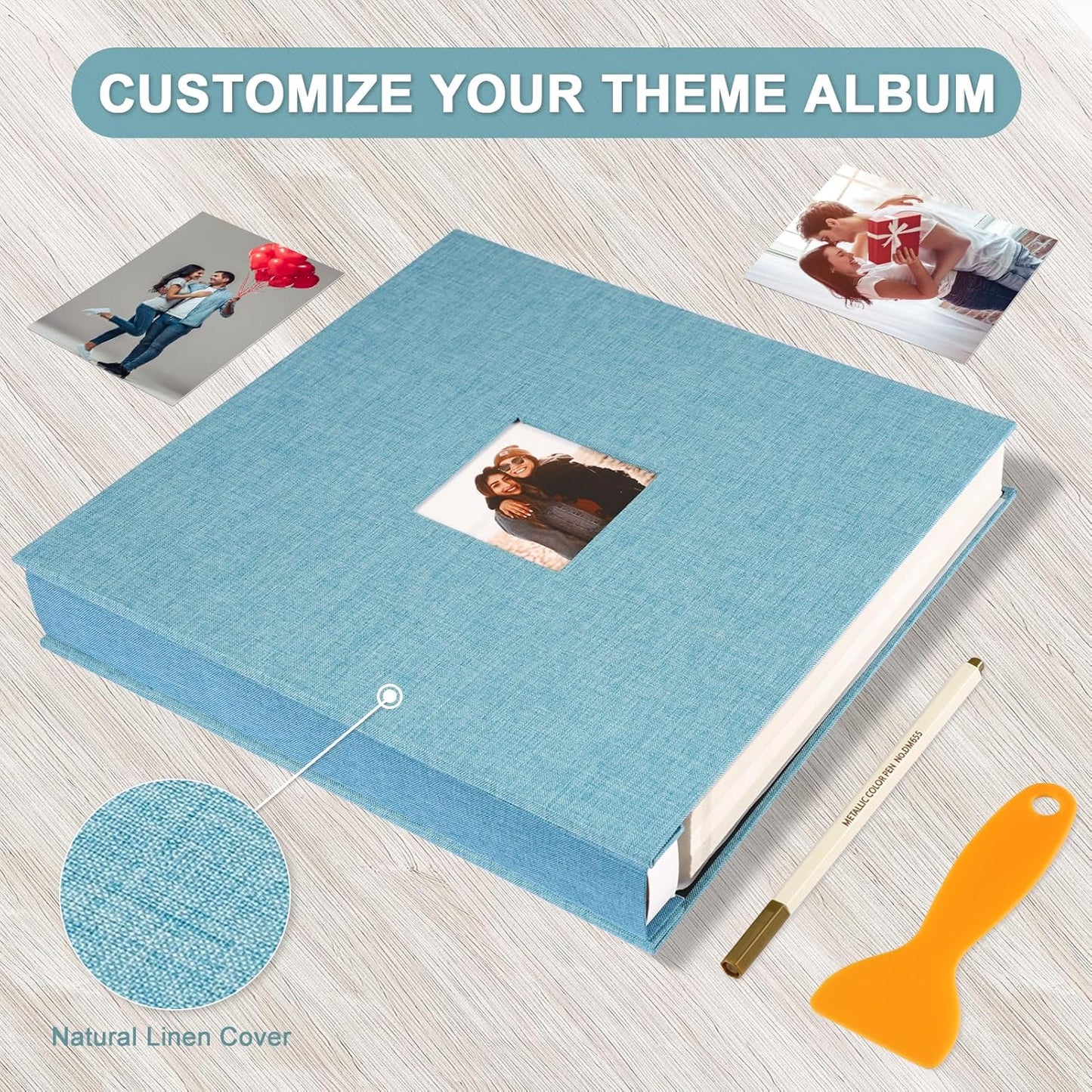 Photo Album Self Adhesive Pages Scrapbook Magnetic Photo Albums for 4x6 5x7 8x10 Pictures Sticky Pages Books for Baby Family Wedding 13.2x12.8 LightBlue 120 Pages