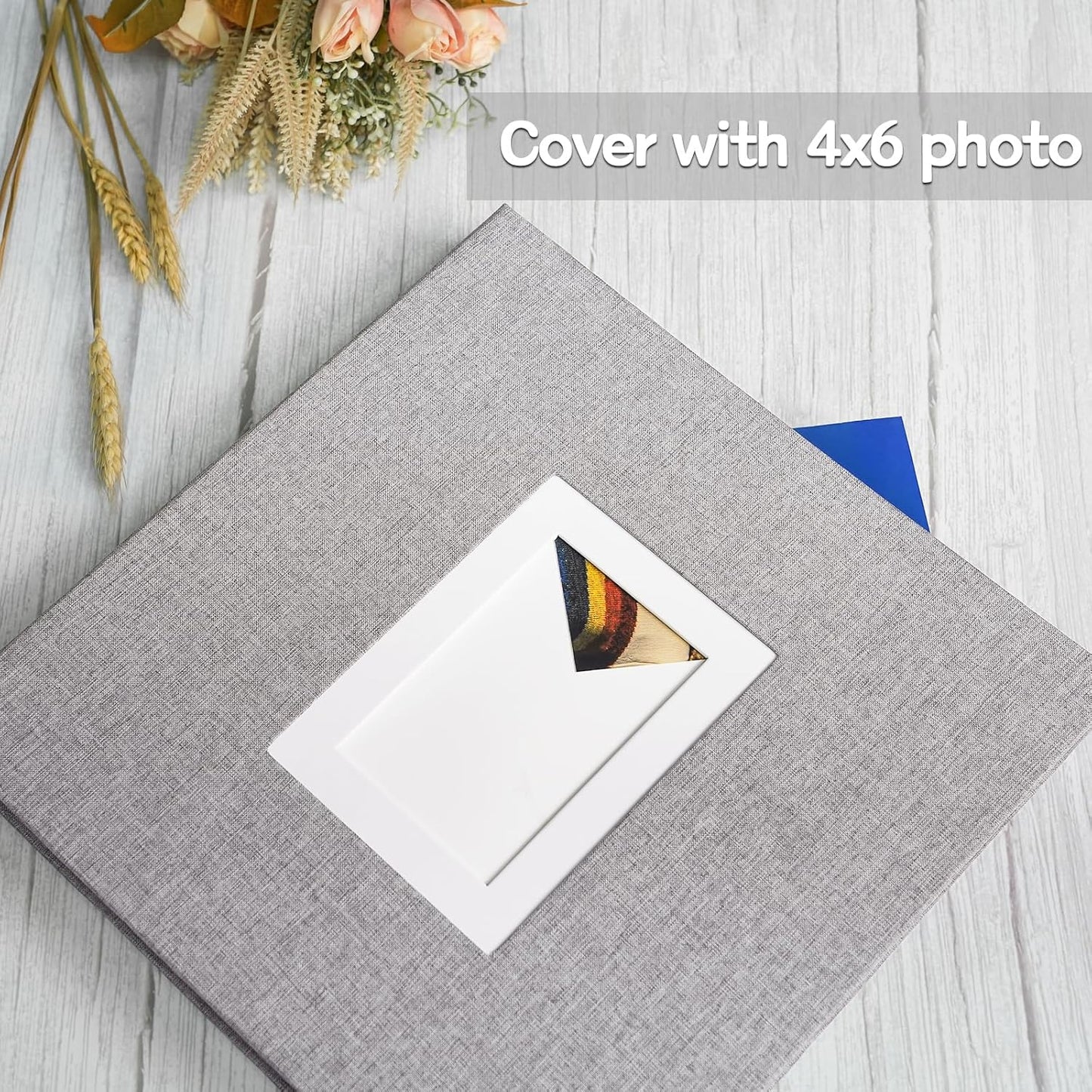 Vienrose Photo Album Self Adhesive for 2x3 4x6 5x7 8x10 Pictures DIY Scrapbook 60 Blank Pages Linen Cover Memory Book for Wedding, Baby Growth, Travel, Grey