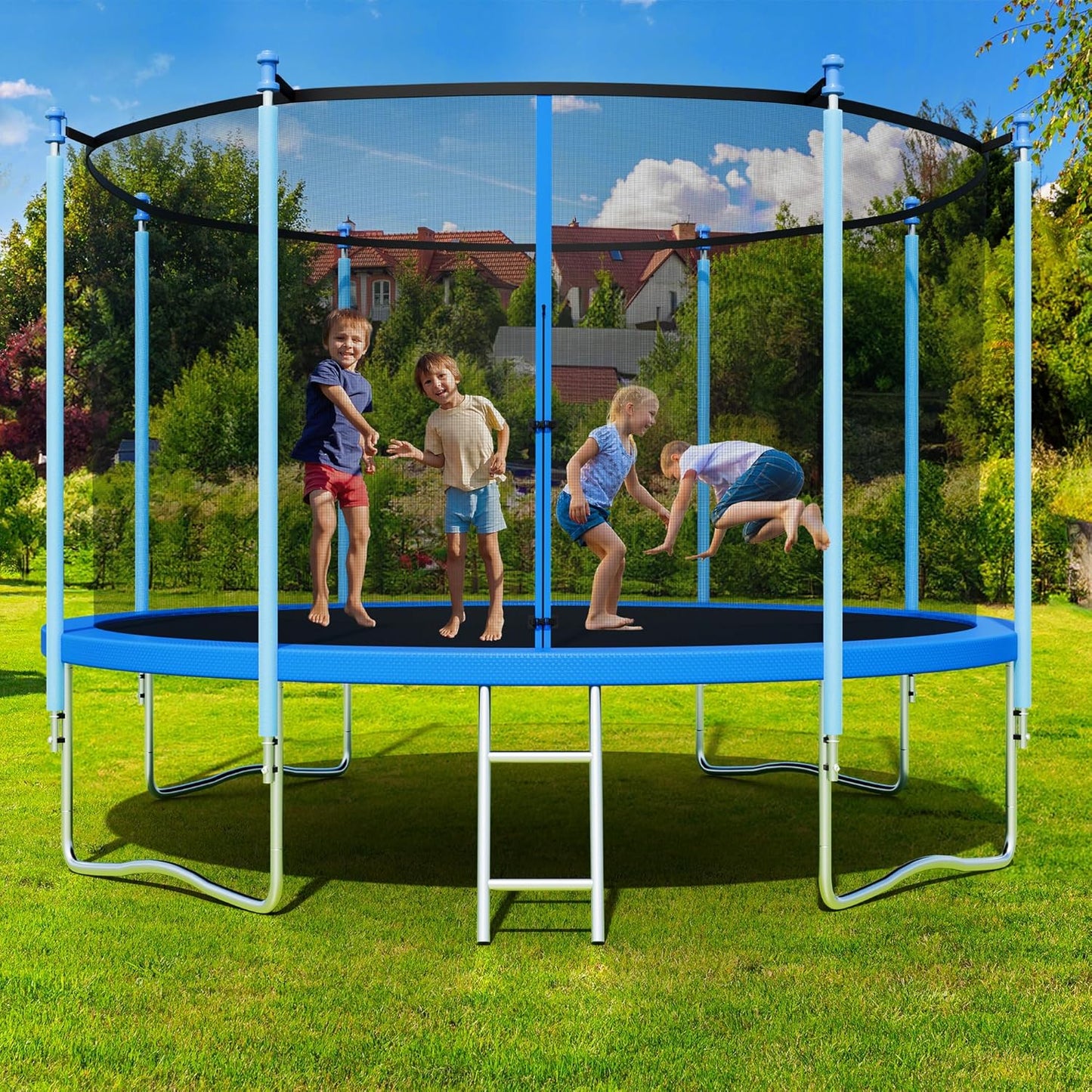 Trampoline with Enclosure - 12FT & 14FT Recreational Trampolines, Ladder, AntiRust Coating, ASTM Approved