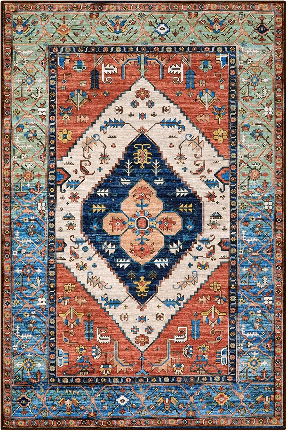 Lahome Boho Rugs for Living Room - 4x6 Area Rug Machine Washable Bedroom Rugs Non-Slip Low-Pile Entryway Carpet Throw Oriental Distressed Kitchen Indoor Floor Carpet for Dining Room Bathroom Office