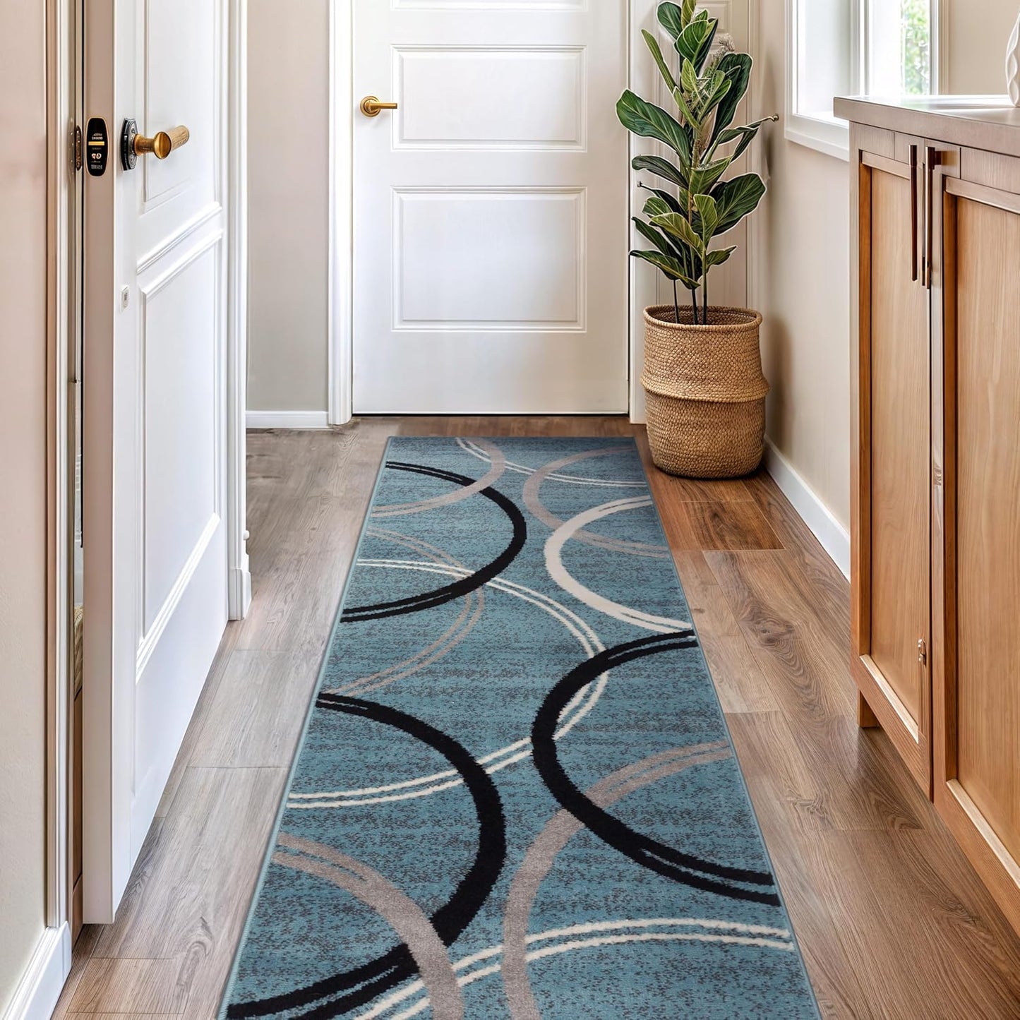 Rugshop Modern Wavy Circles Design Runner Rug 2'7" x 12' Blue