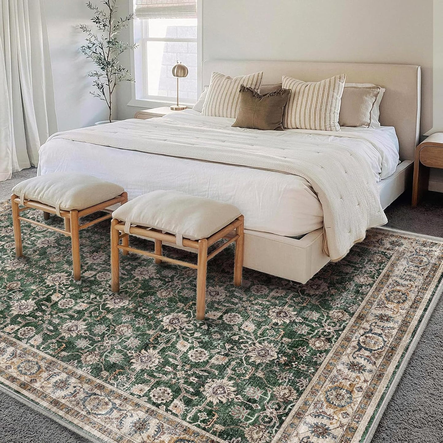 Washable Area Rug 10'x14' Boho Design Non-Shedding Easy Care Ideal for High Traffic Areas in Living Room Bedroom Office Coffee Table Kitchen Large Carpet