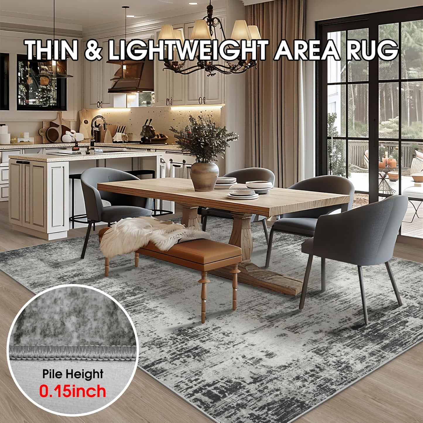 Area Rugs 8x10 Living Room Rugs: Modern Abstract Washable Rug with with Non-Slip Backing, Stain Resistant Indoor Floor Large Carpet for Bedroom Dining Room Table Nursery Hallway Home Office-Black/Gray