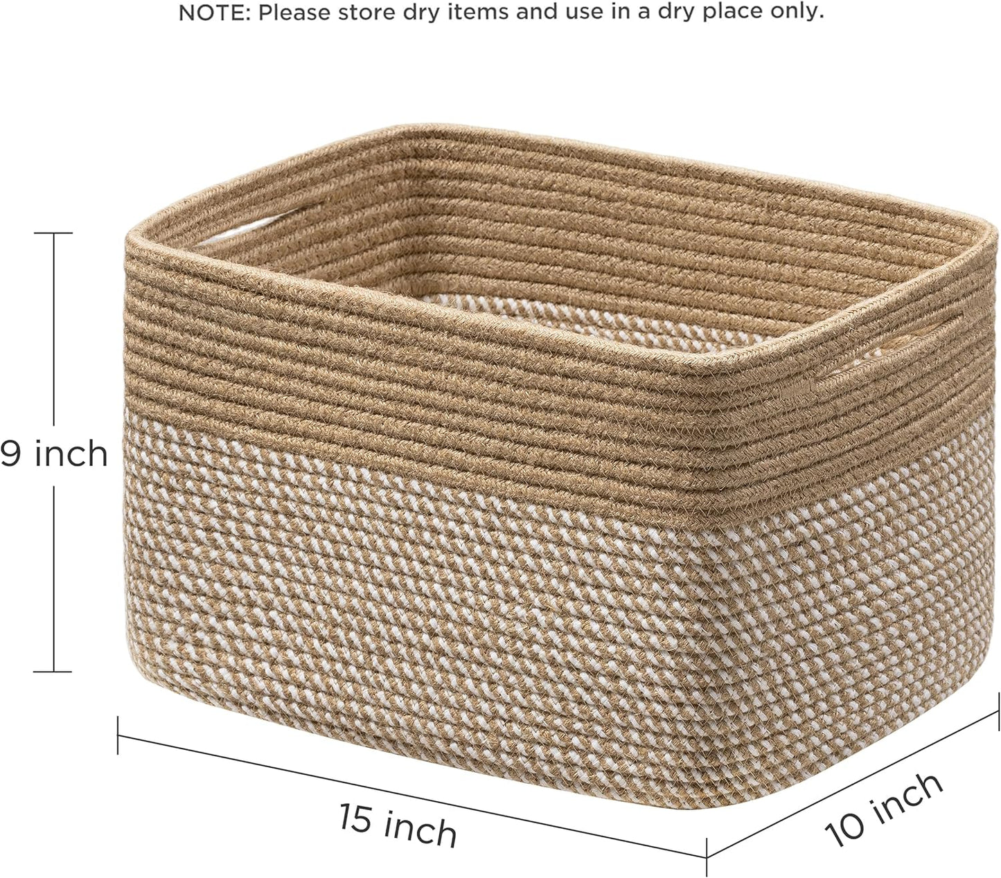 UBBCARE 4 Pack Baskets for Organizing, Woven Storage Baskets for Toys and Towel, Rectangle Cotton Rope Basket with Handles, 15''L x10''W x9''H, Mixed Brown