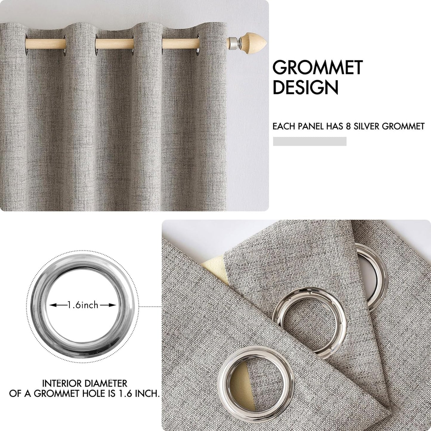 MIULEE 100% Blackout Linen Textured Curtains for Bedroom Solid Thermal Insulated Warm Taupe Grommet Room Darkening Curtains & Drapes Luxury Decor for Living Room Nursery 52 x 72 Inch (2 Panels)