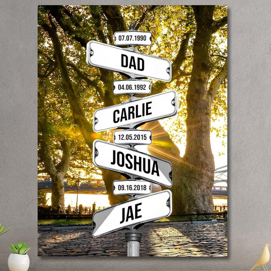 Personalized Father's Day Family Names Street Custom Multi-Name Date of Birth Vintage Street Sign Happy Fathers Day Poster Canvas Wall Art Best Gifts for Dad Husband from Daughter Son Wife Kids #10