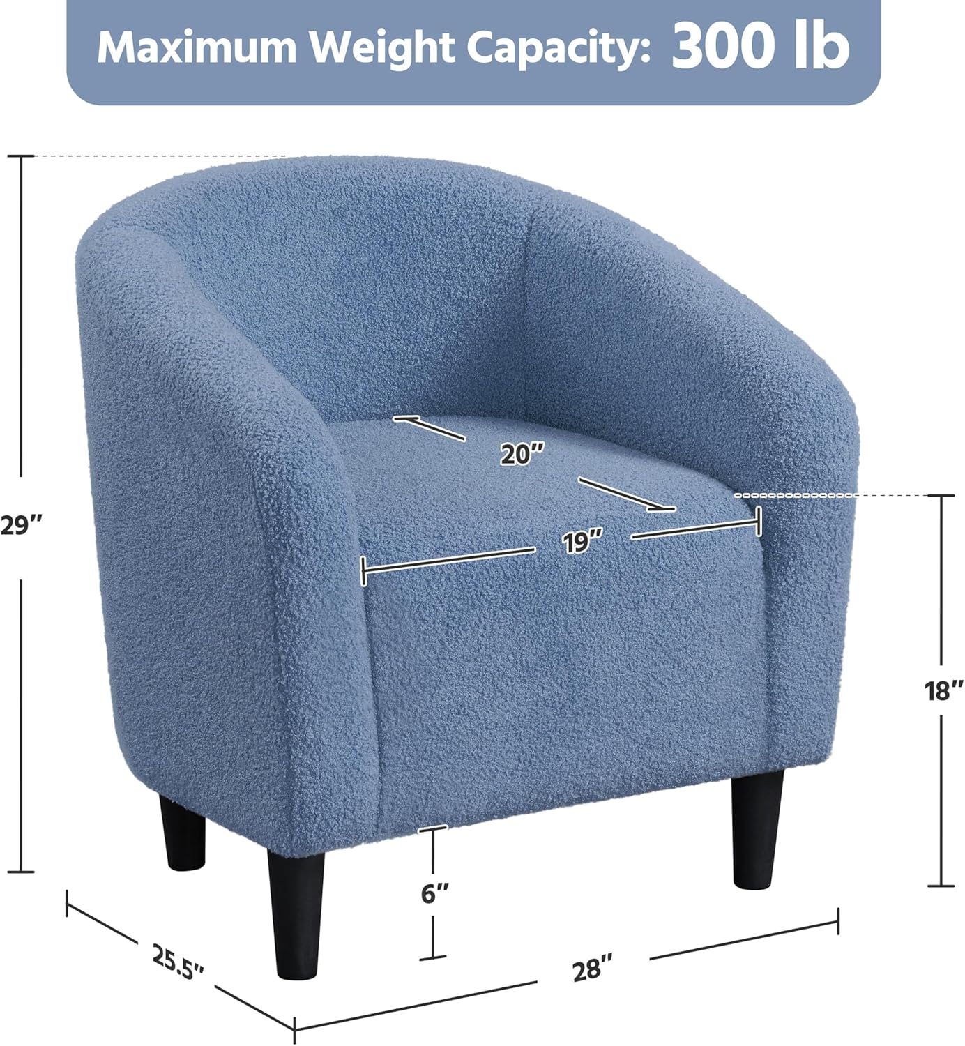 Yaheetech Accent Barrel Chair, Boucle Fabric Club Chair, Furry Sherpa Elegant Armchair with Cozy Soft Padded, Suitable for Living Room Bedroom Reception Room Office, Blue
