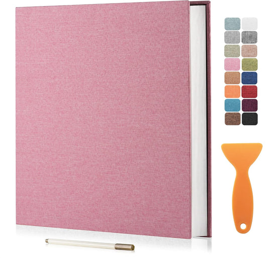 Large Photo Album Self Adhesive Scrapbook Album for 4×6 5×7 8×10 Pictures DIY Magnetic Linen Cover Album 60 Pages for Family Wedding Gifts with Metal Pen and Plastic Board