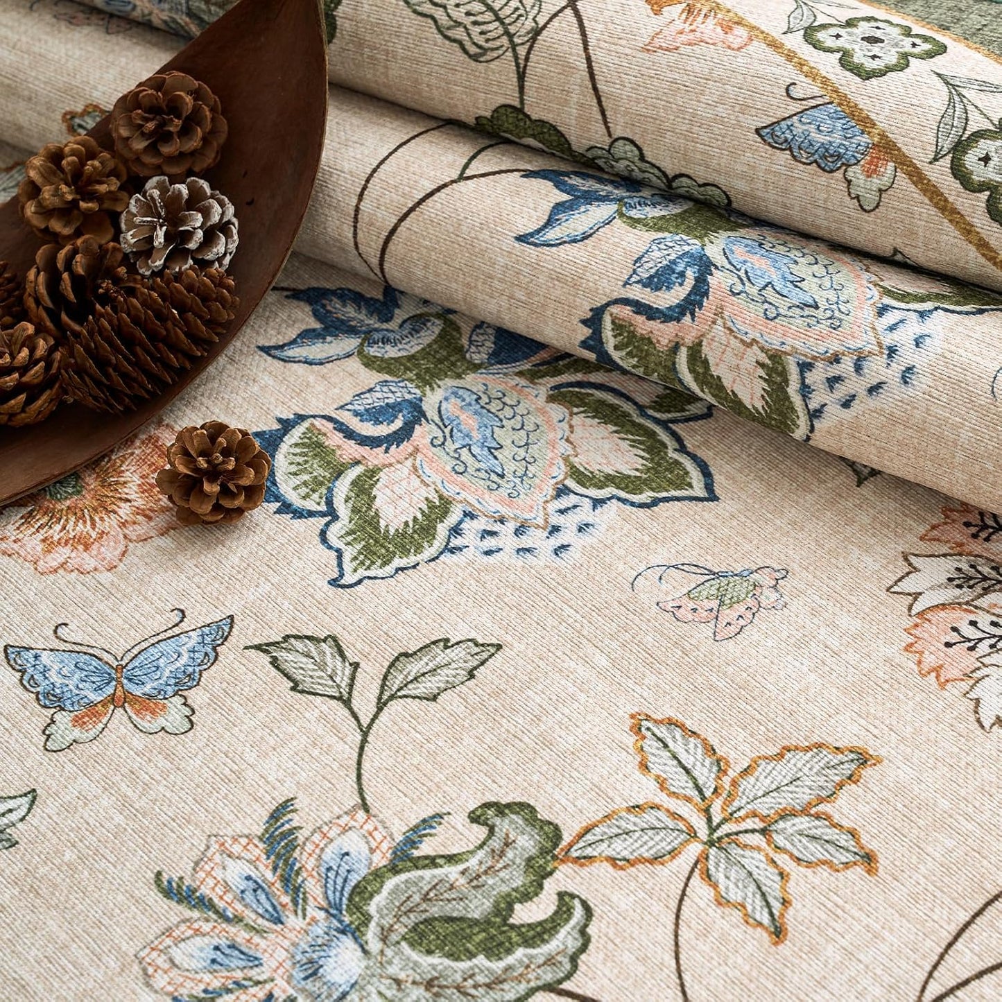 jinchan 2x5 Floral Runner Rug for Hallway Washable Kitchen Runner Vintage Romance Design Non Slip Thin Indoor Floor Cover Low-Profile Throw Carpet for Entryway Bathroom Bedroom Porch, Green/Beige