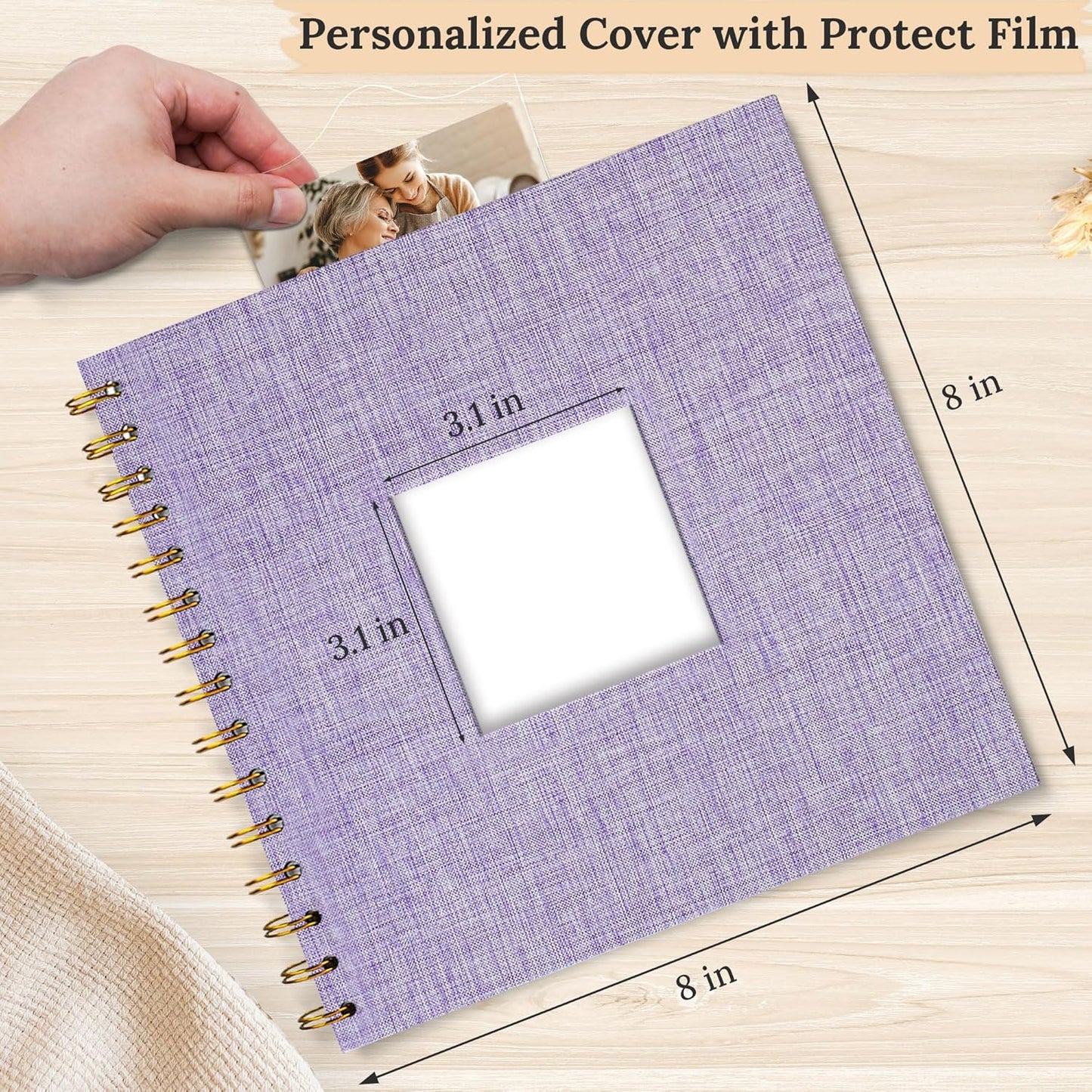 Scrapbook Photo Album Linen Cover, 8 x 8 Inch Hardcover Kraft White Pages Memory Book, for Travel Wedding Guest Book Christmas Baby Shower (20 Sheets/ 40 Pages,Purple)