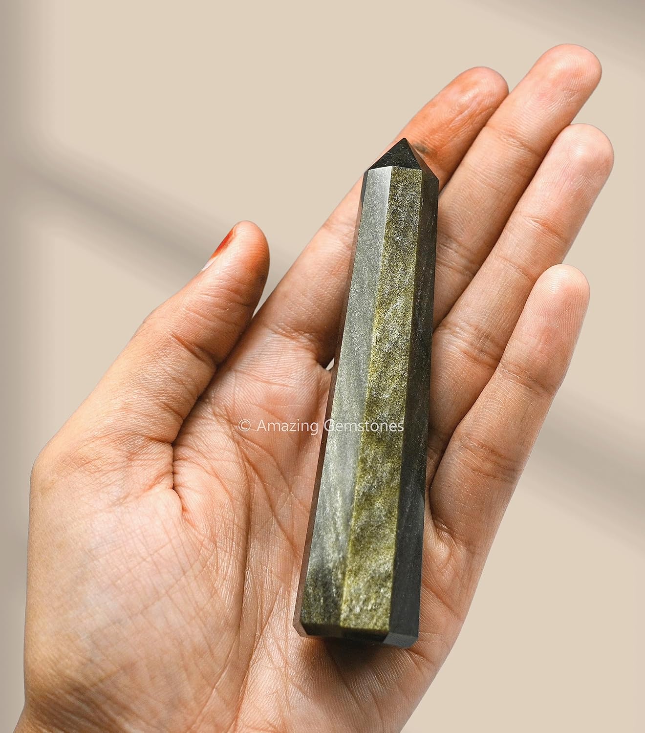 Amazing Gemstone Golden Sheen Obsidian Crystal Towers - Natural Healing Crystal Point Obelisk for Reiki Healing and Crystal Grid (3 Inch)