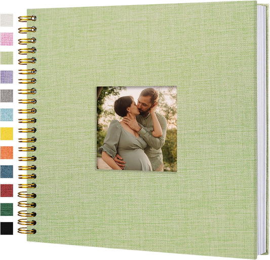 Scrapbook Photo Album Linen Cover, 12 x 12 Inch Hardcover Kraft White Pages Memory Book, for Travel Wedding Guest Book Christmas Baby Shower (40 Sheets/ 80 Pages,Grassgreen)