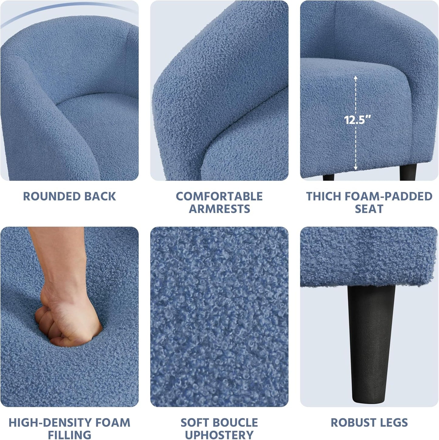 Yaheetech Accent Barrel Chair, Boucle Fabric Club Chair, Furry Sherpa Elegant Armchair with Cozy Soft Padded, Suitable for Living Room Bedroom Reception Room Office, Blue