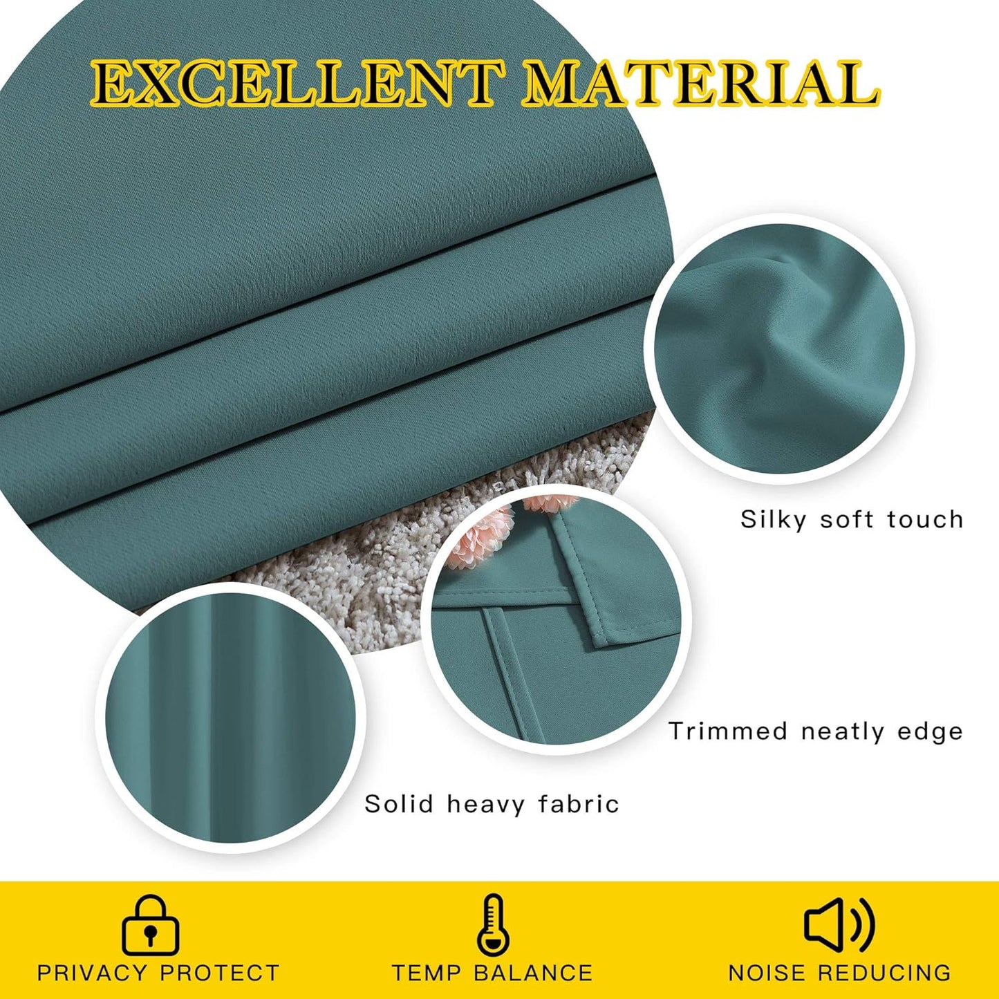 NICETOWN Blackout Room Divider Curtains 118 inches Long 2 Panels, Grommet Sliding Door Curtains Solid Window Treatments Sound Reducing for Living Room, W66 x L118, Sea Teal