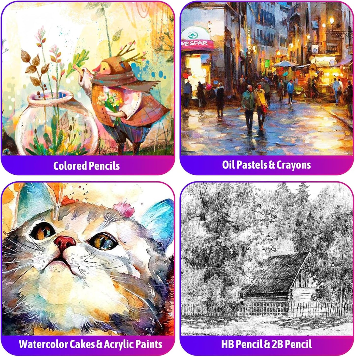 iBayam Arts and Crafts Kits for Kids Teens Girls Boys Adult, 195-Pack Deluxe Art Set Box with 3 PCS Drawing Pads, Canvases, Acrylic Painting, Drawing & Art Supplies for Pumpkin, Halloween, Christmas