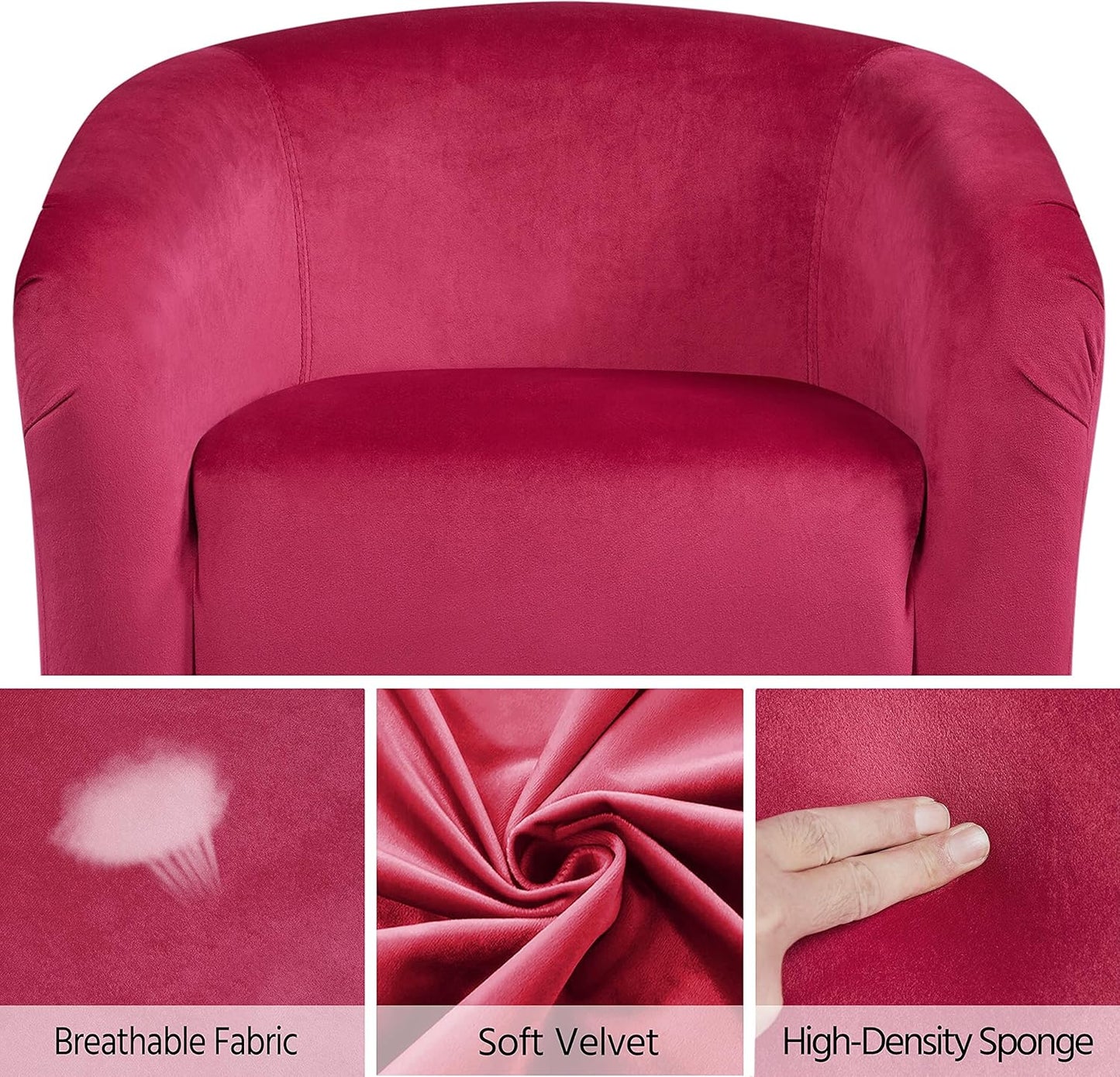 Yaheetech Club Chair, Velvet Accent Chair Upholstered Barrel Chair Sitting Chair with Armrest and Low Back for Living Room Bedroom, Rose Red