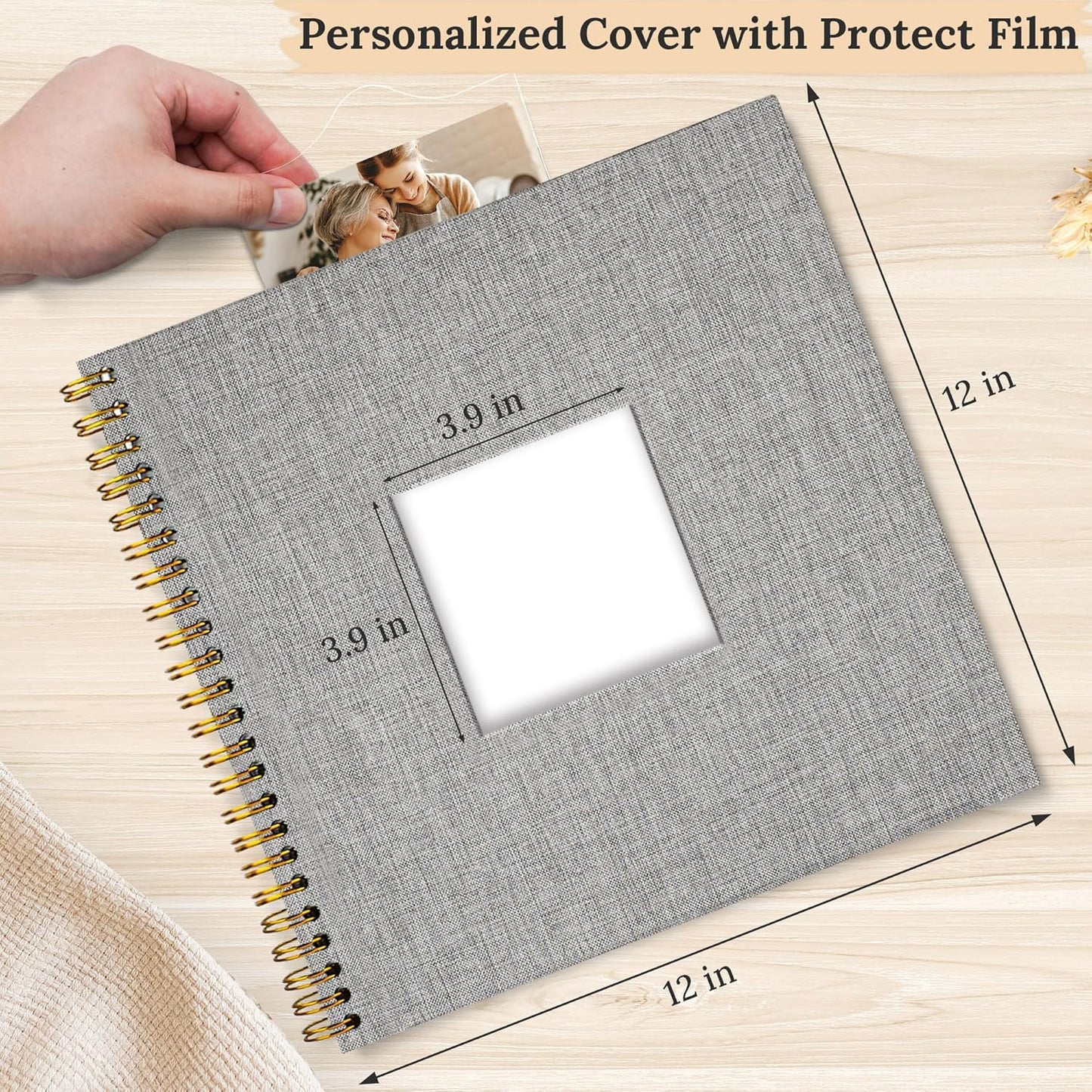 Scrapbook Photo Album Linen Cover, 12 x 12 Inch Hardcover Kraft White Pages Memory Book, for Travel Wedding Guest Book Christmas Baby Shower (40 Sheets/ 80 Pages,Grey)