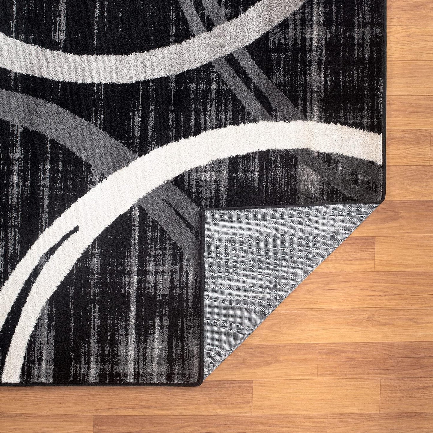 Rugshop Modern Wavy Circles Design Area Rug 8'8" x 12' Black