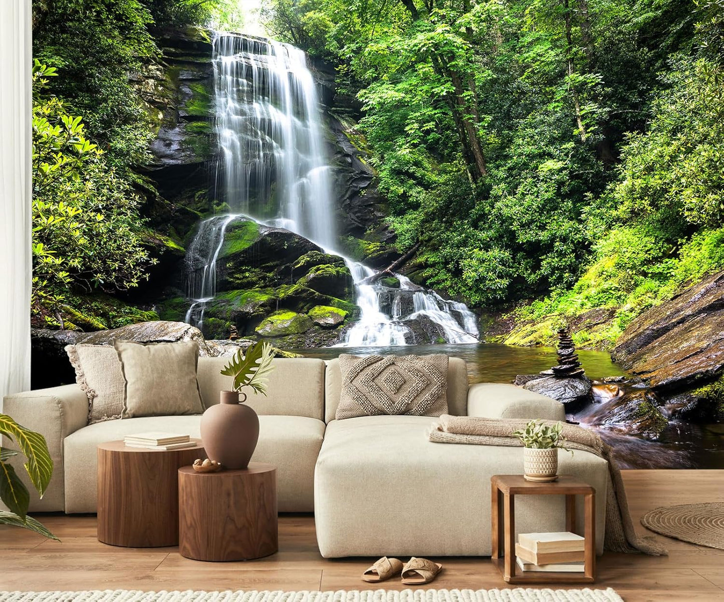 Waterfall Wallpaper Natural Landscape Lake Green Forest Wall Mural for Living Room Bedroom Dining Room Basement(Not Self-Adhesive)