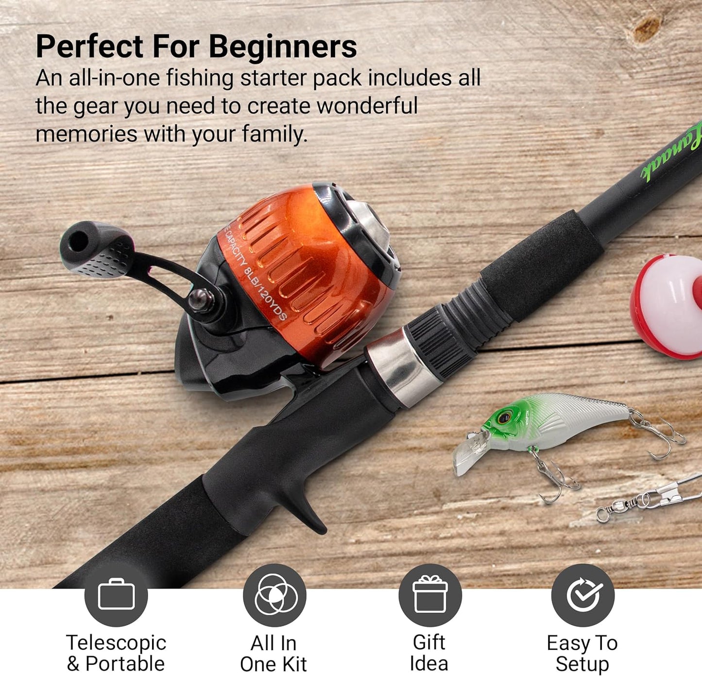 Kids Fishing Pole, Kids Portable Telescopic Fishing Rod Set, Tackle Box and Fishing Net Combo Kit, Kids Fishing Gear for Boys and Girls Age 5-10 and Youth