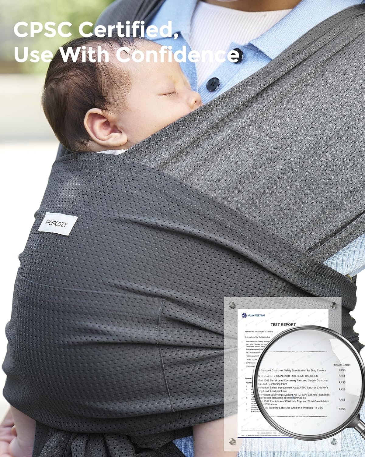Momcozy Baby Carrier AirMesh - The Perfect Summer Water Sling for Newborns to Toddler 8-35 lbs - Cooling, Breathable and Lightweight Baby Wrap, Nice for Summer, Pool, Beach, Swimming, Charcoal Gray