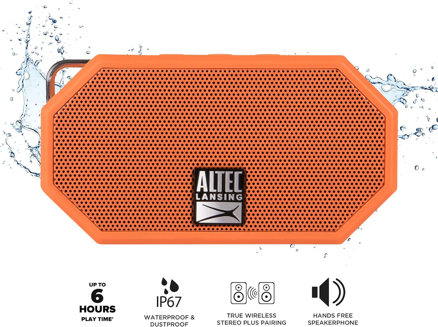 Altec Lansing Mini H2O - Waterproof Bluetooth Speaker, IP67 Certified & Floats in Water, Compact & Portable Speaker for Hiking, Camping, Pool, and Beach,Orange