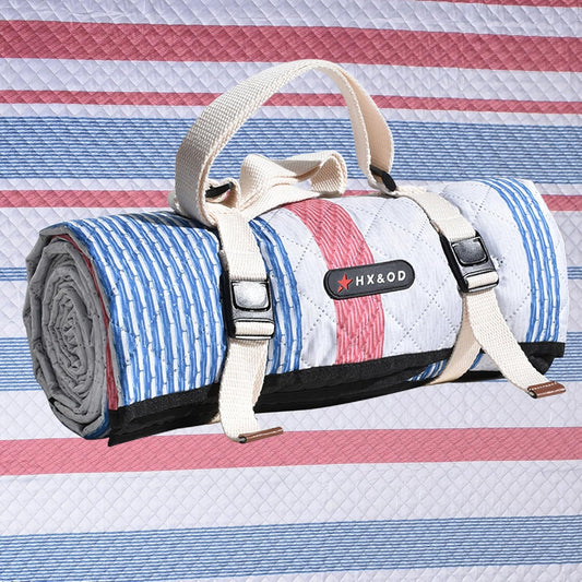 Waterproof Picnic Mat, Outdoor Camping Oversized Field Blanket. Portable Thickened Camping Blanket, Suitable for Beach, Camping, Music Festival, Party, Outdoor Adventure. (Red&Blue&White, 80”x80”)