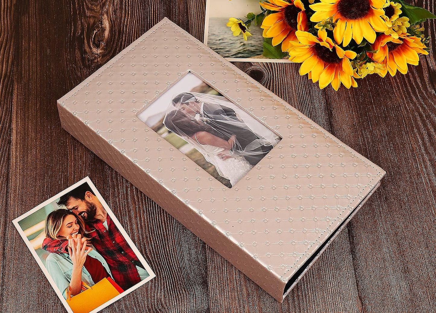 RECUTMS Leather Photo Album 4x6 Can Hold 300 Family Wedding Anniversary Baby Holiday Photos Black Inner Page Picture Album Couple Photo Collection Book Family Growth Commemorative Book（Pink）