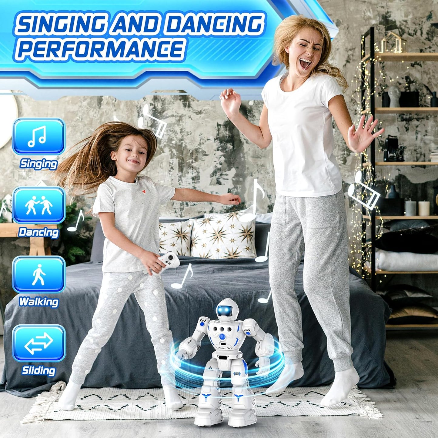 Robot Toys for Kids 3-5, Programmable Remote Control Robot with Walking, Sliding, Singing and Dancing, RC Gesture Sensing Control Smart Robots for Age 3-12 Kids Christmas Birthday