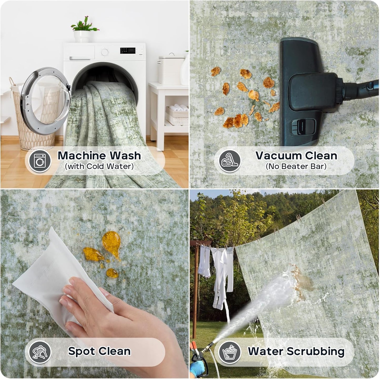 5x7 Area Rugs for Living Room Rug Washable: Modern Rug for Dining Room Bedroom Carpet Non Slip Low Pile 5 by 7 Indoor Abstract Nursery Home Office Green