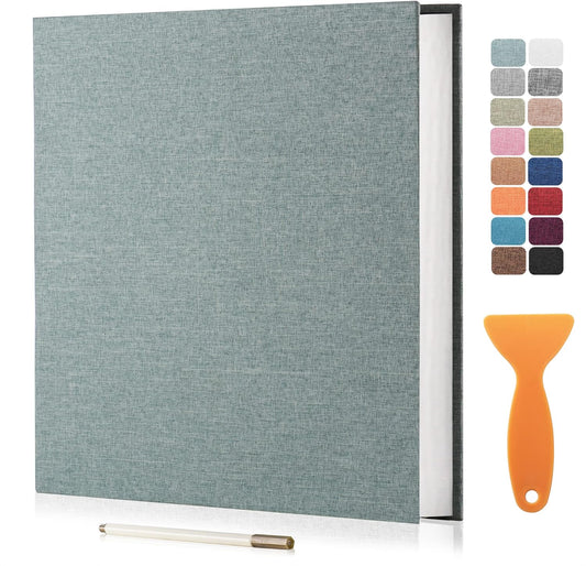 Large Photo Album Self Adhesive Scrapbook Album for 4×6 5×7 8×10 Pictures DIY Magnetic Linen Cover Album 40 Pages for Family Wedding Gifts with Metal Pen and Plastic Board