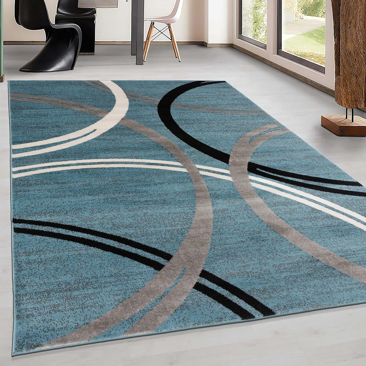 Rugshop Modern Wavy Circles Design Area Rug 7' 10" x 10'2" Blue