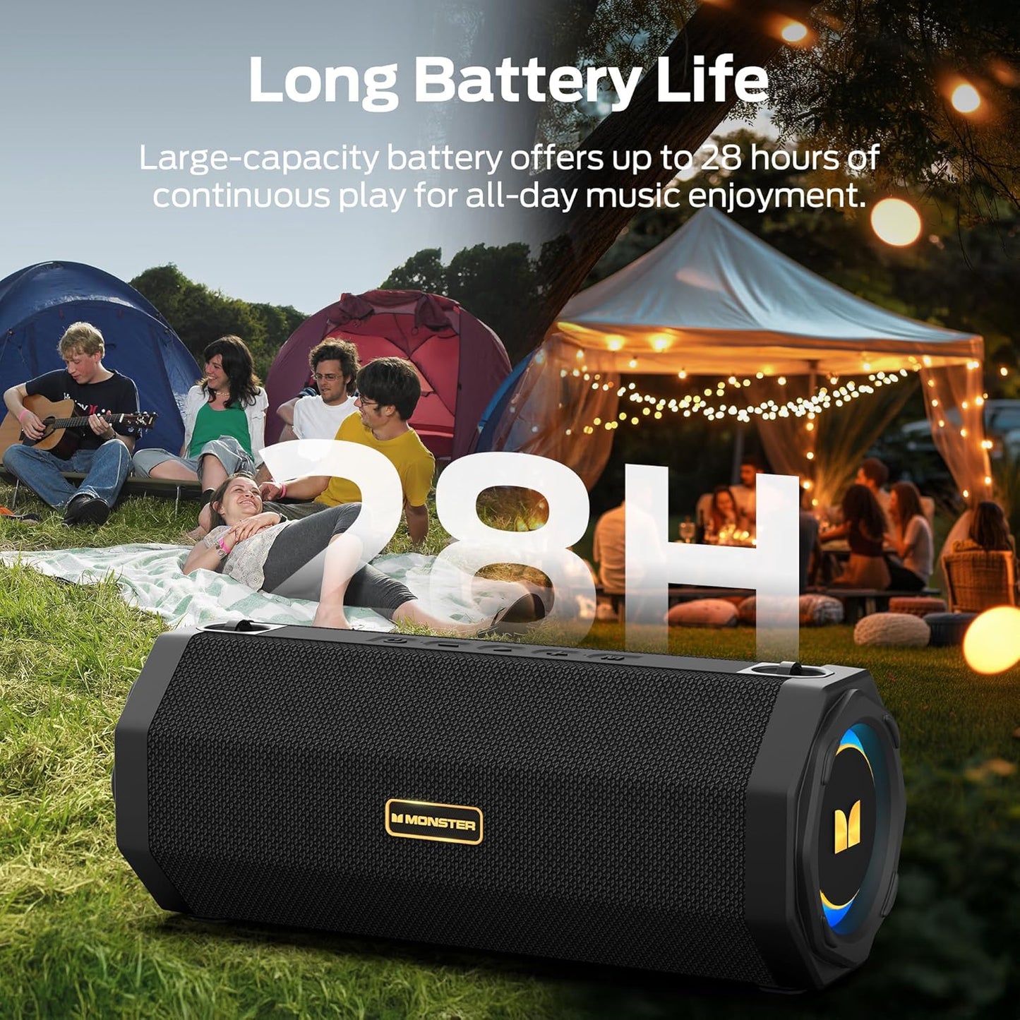 Monster Speaker S200 Wireless Portable Bluetooth Speaker, 24H Playtime, IPX6 Waterproof, 50W Stereo Sound, Bluetooth 5.4, Dual Bass Speakers, Perfect for Home, Parties, and Travel.