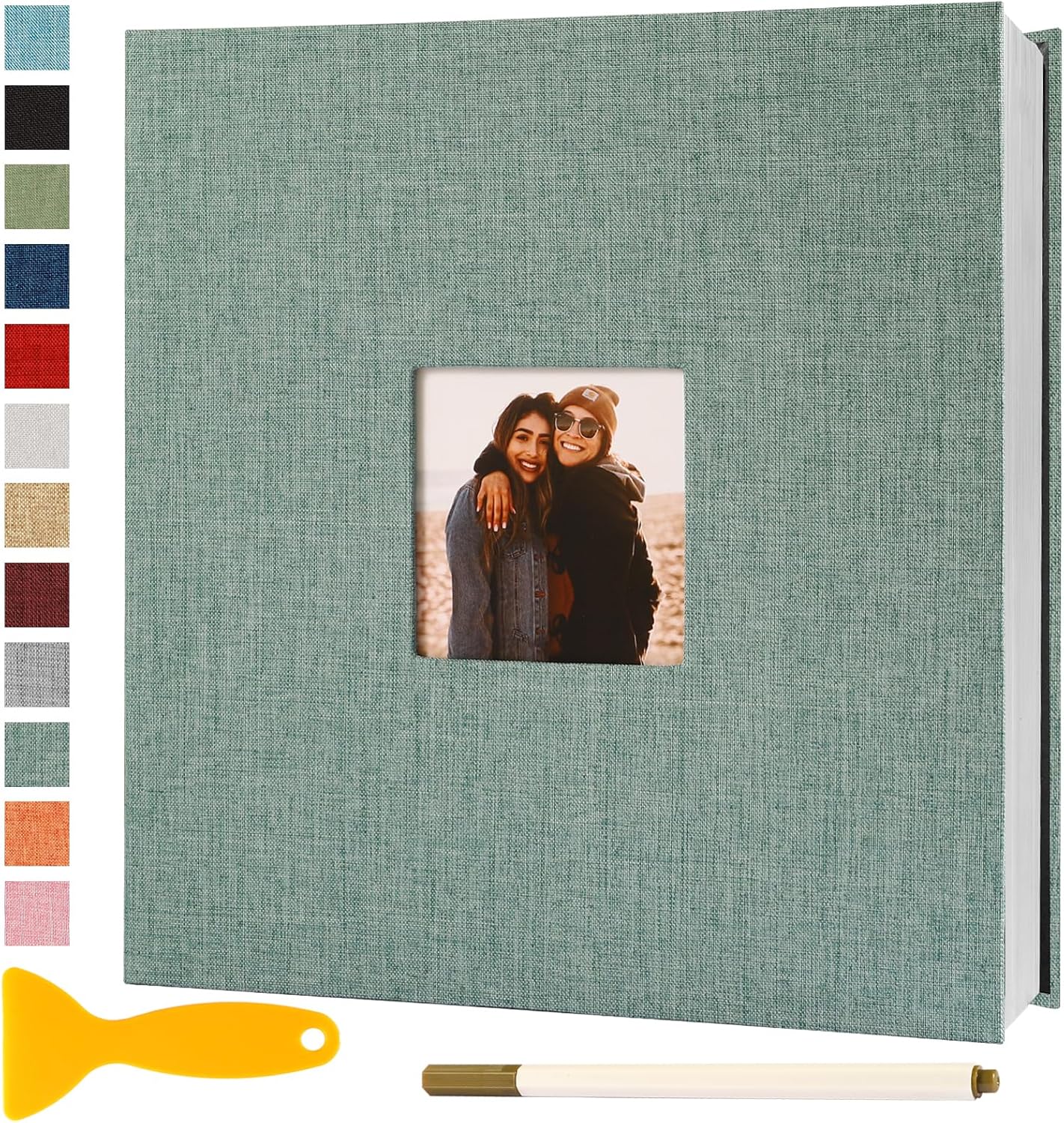 Photo Album Self Adhesive Pages Scrapbook Magnetic Photo Albums for 4x6 5x7 8x10 Pictures Sticky Pages Books for Baby Family Wedding 13.2x12.8 Green 60 Pages
