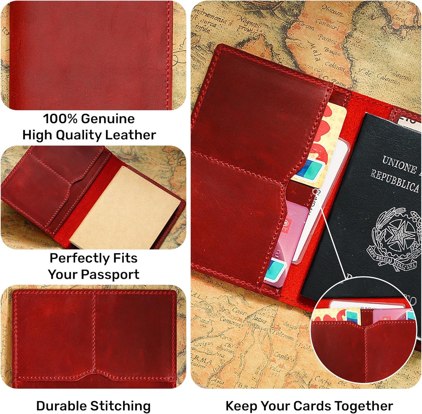 HIFA Leather Passport Holder, Handmade Passport Cover with Card and Ticket Slot - Genuine Leather, Elegant Design, Easy Access - Passport Case, Passport Wallet, Passport Holder