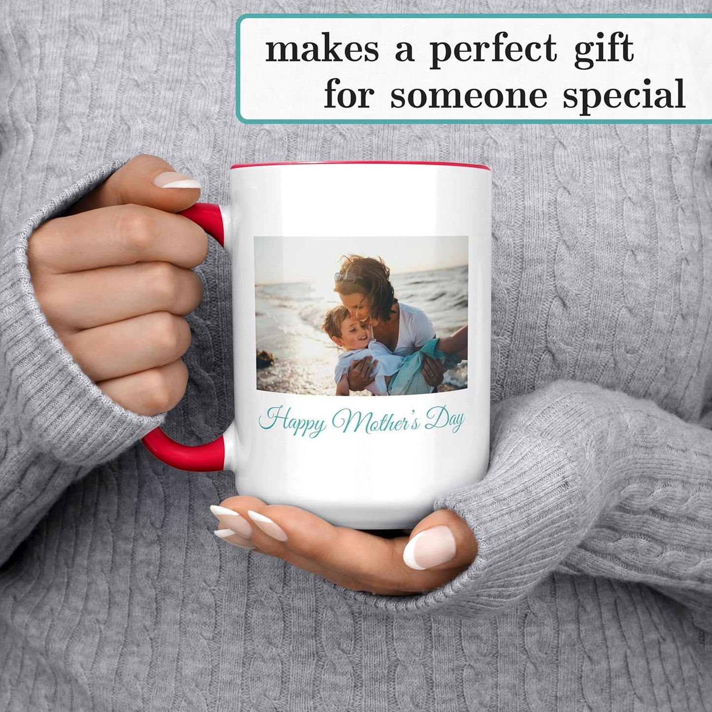 Personalized Coffee Mug, Custom Photo Text 15 Oz Ceramic Mug, Customized Picture Name Tea Cup, Unique Gift Idea, Taza Cafe Personalizadas Fotos, Cute Custom Gifts Mom Women Men, Mother's Day, Red