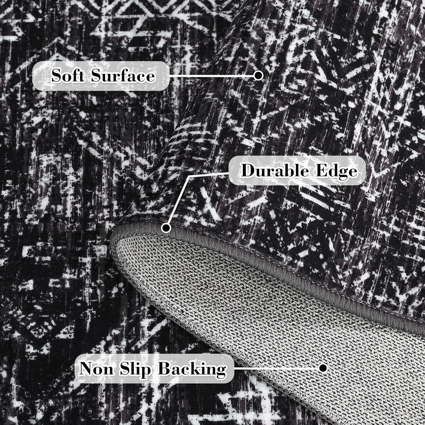 COZYLOOM Black Rug for Living Room 10x13 Machine Washable Area Rugs Modern Abstract Door Mats Non Slip Stain Resistant Geometric Accent Rug for Bedroom, Dining Room, Nursery