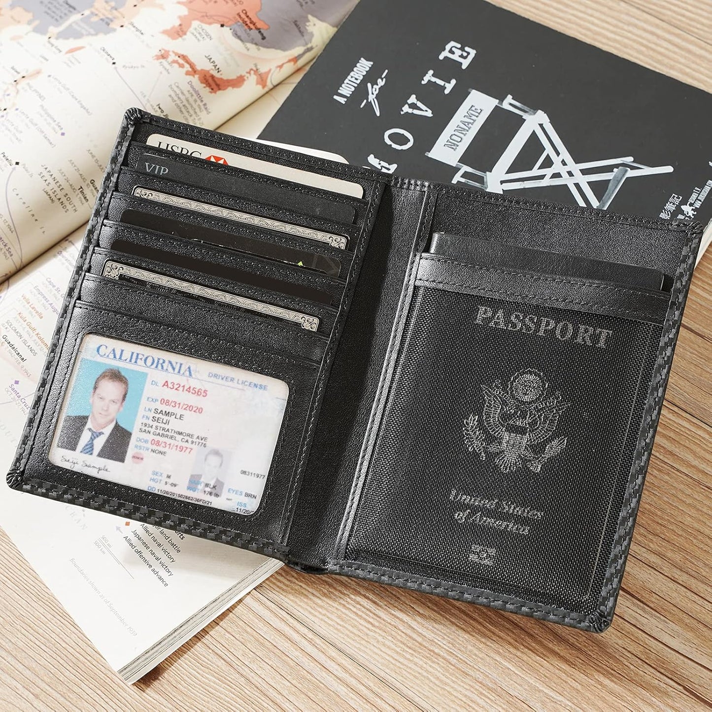 Polare Luxury RFID Blocking Leather Passport Holder Travel Wallet For Men and Women (Carbon Black)