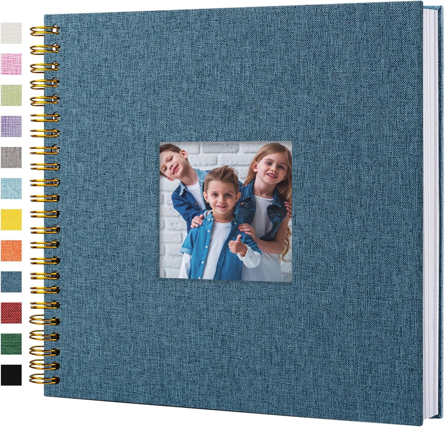 Scrapbook Photo Album Linen Cover, 12 x 12 Inch Hardcover Kraft White Pages Memory Book, for Travel Wedding Guest Book Christmas Baby Shower (40 Sheets/ 80 Pages,Blue)