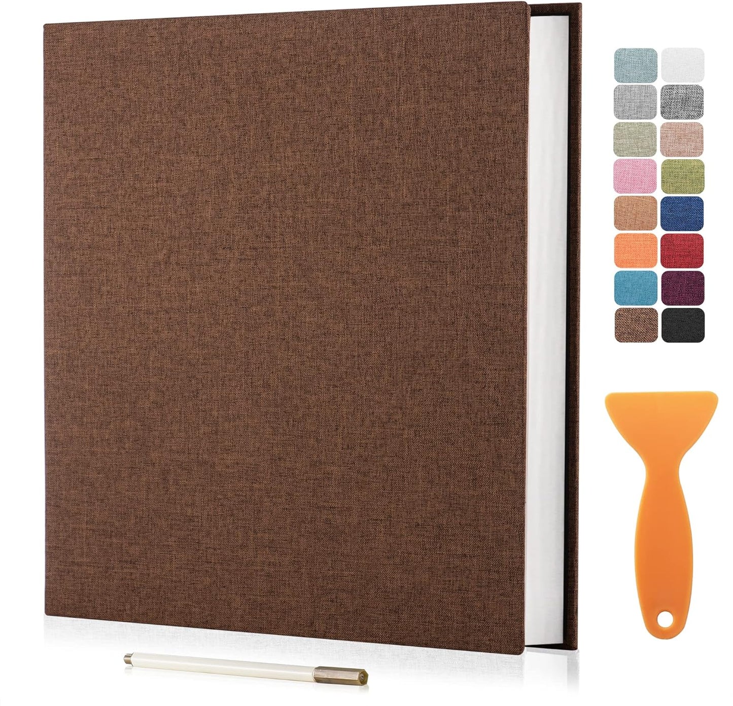 Large Photo Album Self Adhesive Scrapbook Album for 4×6 8×10 Pictures DIY Magnetic Linen Cover Album 60 Pages for Family Wedding Gifts with Metal Pen and Plastic Board