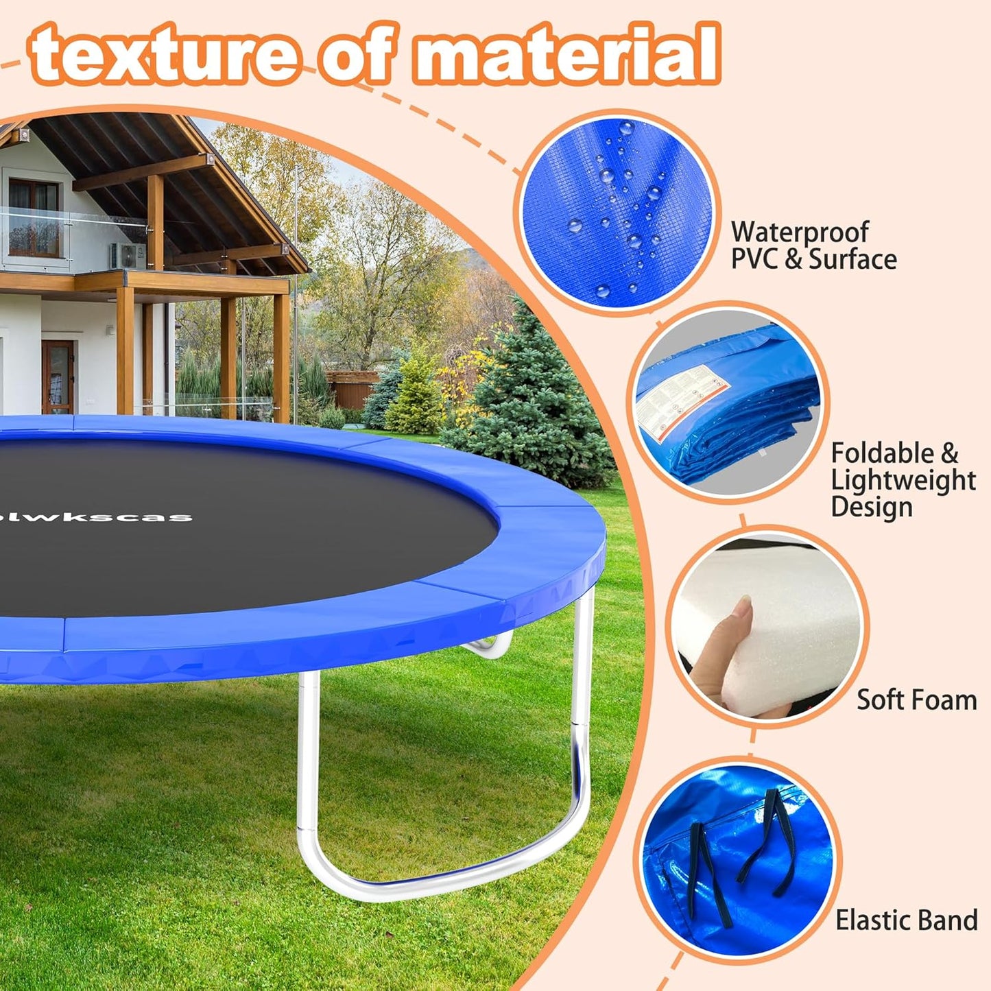 Trampoline Pad 10ft 12ft 14ft 15ft 16ft Trampoline Replacement Safety Pad, Waterproof and Tear-Resistant Safety Spring Cover Round Frame Pad, Trampoline Pad Replacement